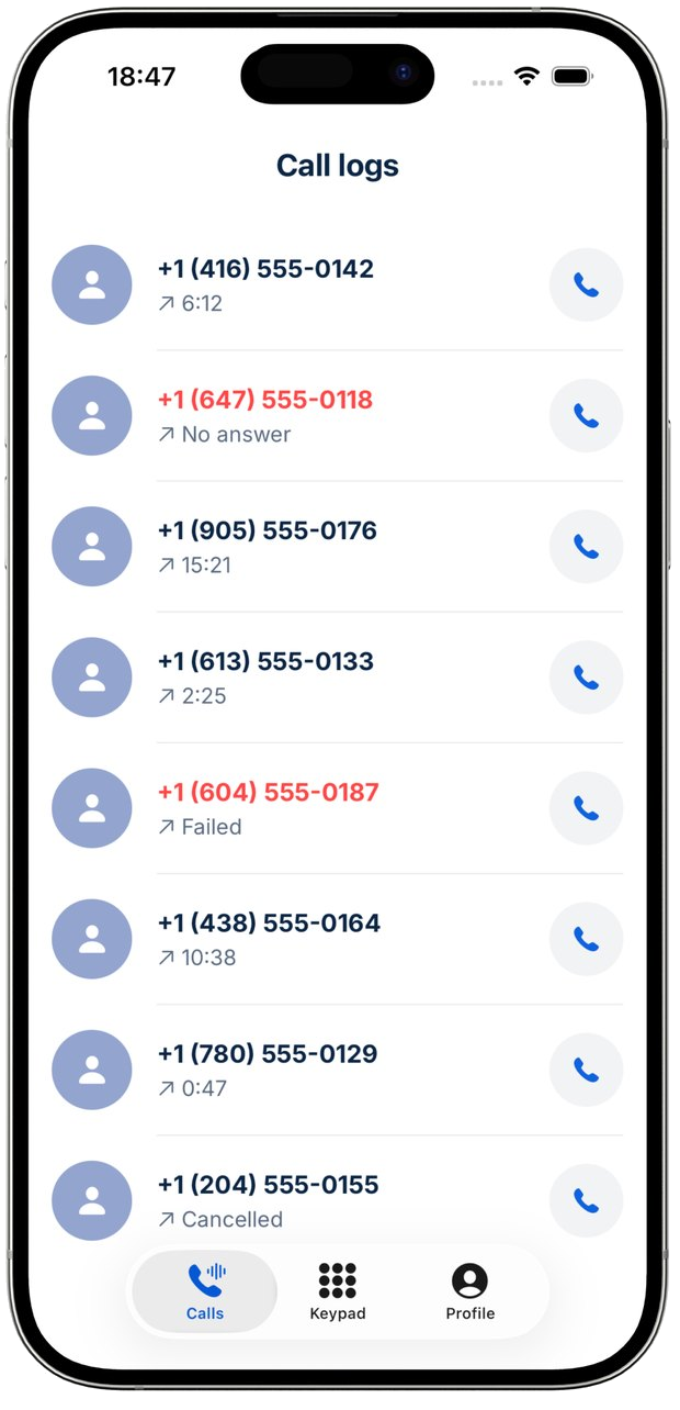 Call logs screen